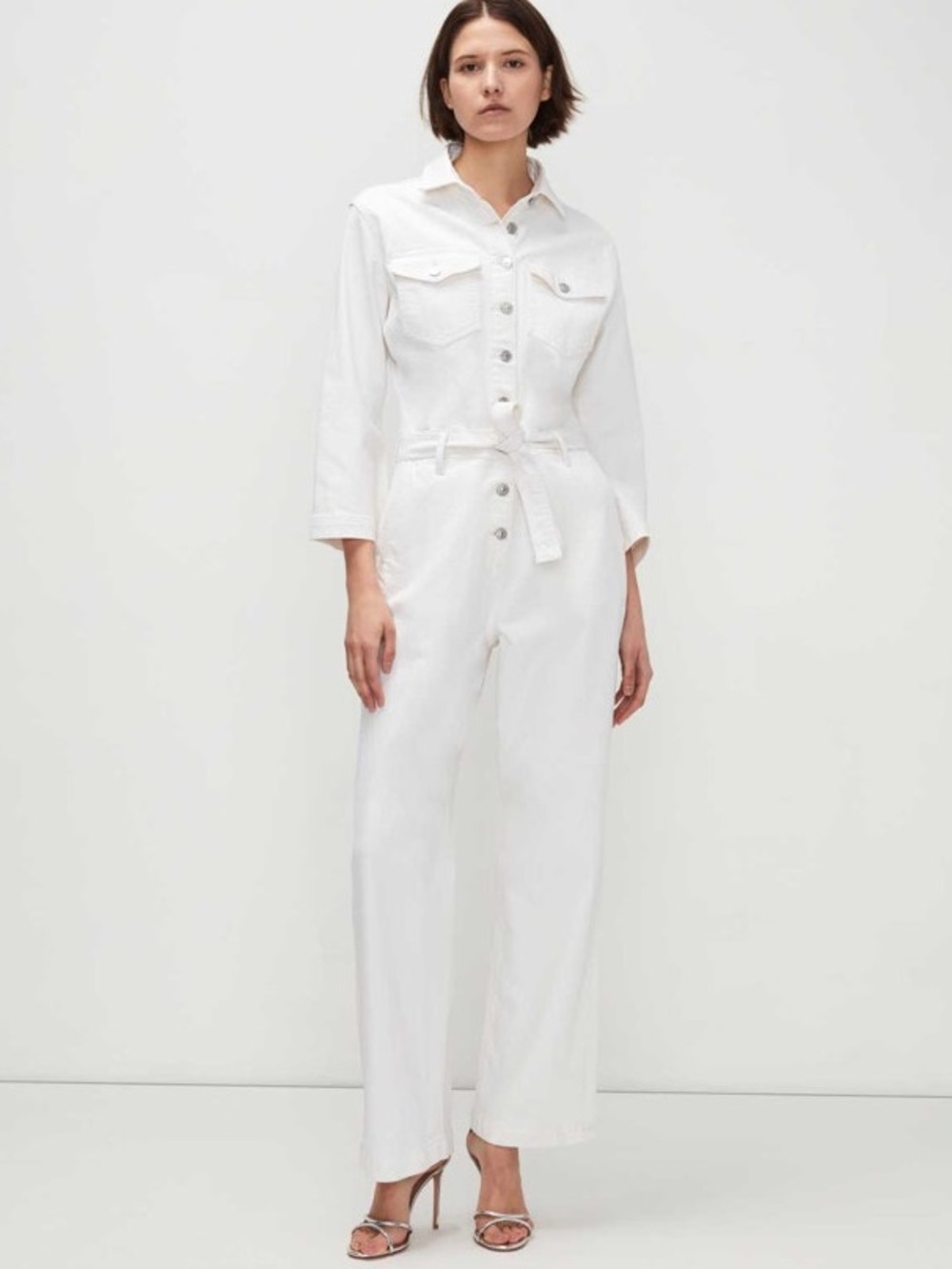 7 for all Mankind Women’s White Cotton Utility Jumpsuit